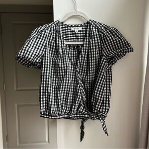 Madewell Black and White Gingham Wrap Top Blouse